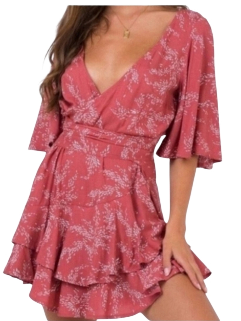 Princess Polly The Louie Playsuit Red & White Floral Open Back Romper Women's 6